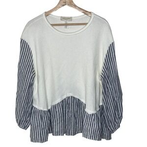 Saints & Hearts Womens Large Waffle Knit Striped Mixed Media Peplum Top ST3455C